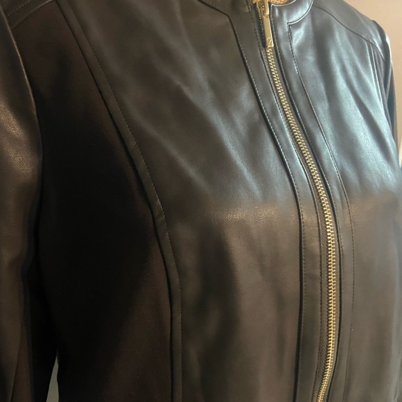 Thalia Sodi Sz L Charcoal Gray Faux Leather Collarless Women’s Jacket - Picture 6 of 16